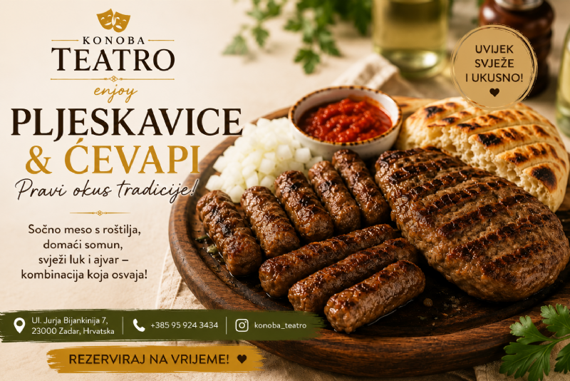 Pljeskavice i ćevapi s roštilja – sočni, mirisni i puni okusa za pravi gurmanski obrok u Konobi Teatro Zadar